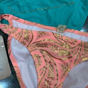 Victoria's Secret golden bikini bottom, Old Navi green bikini bottom, chain